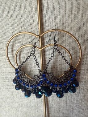 Vintage-Inspired Blue Crystal Hoop Earrings